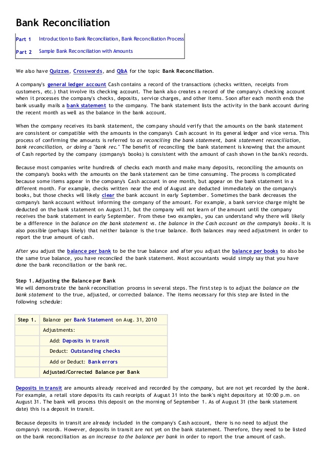 bank reconciliation