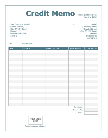 credit memo sample